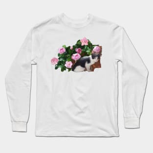 Katze im Rosenbusch Long Sleeve T-Shirt